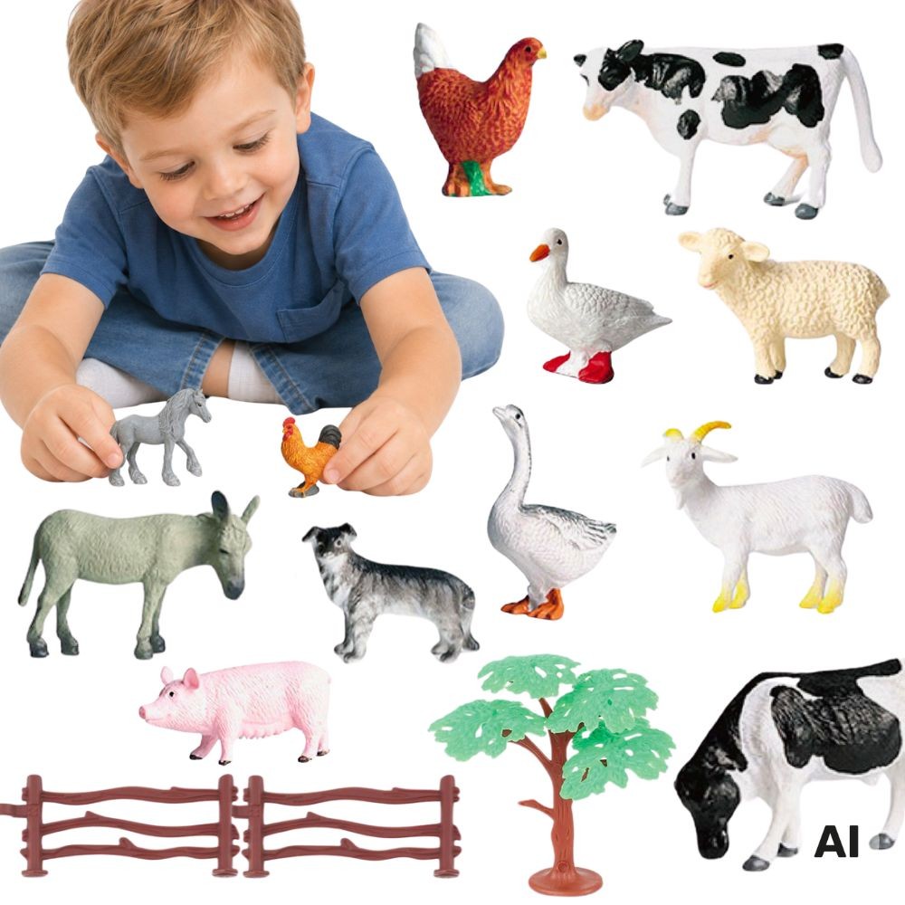 Woopie farm animal figures set for kids, 14 pieces in a box
