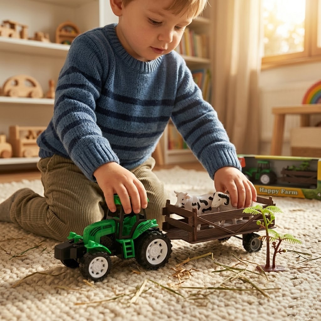 Woopie fermas traktors – zaļš traktors un piekabe