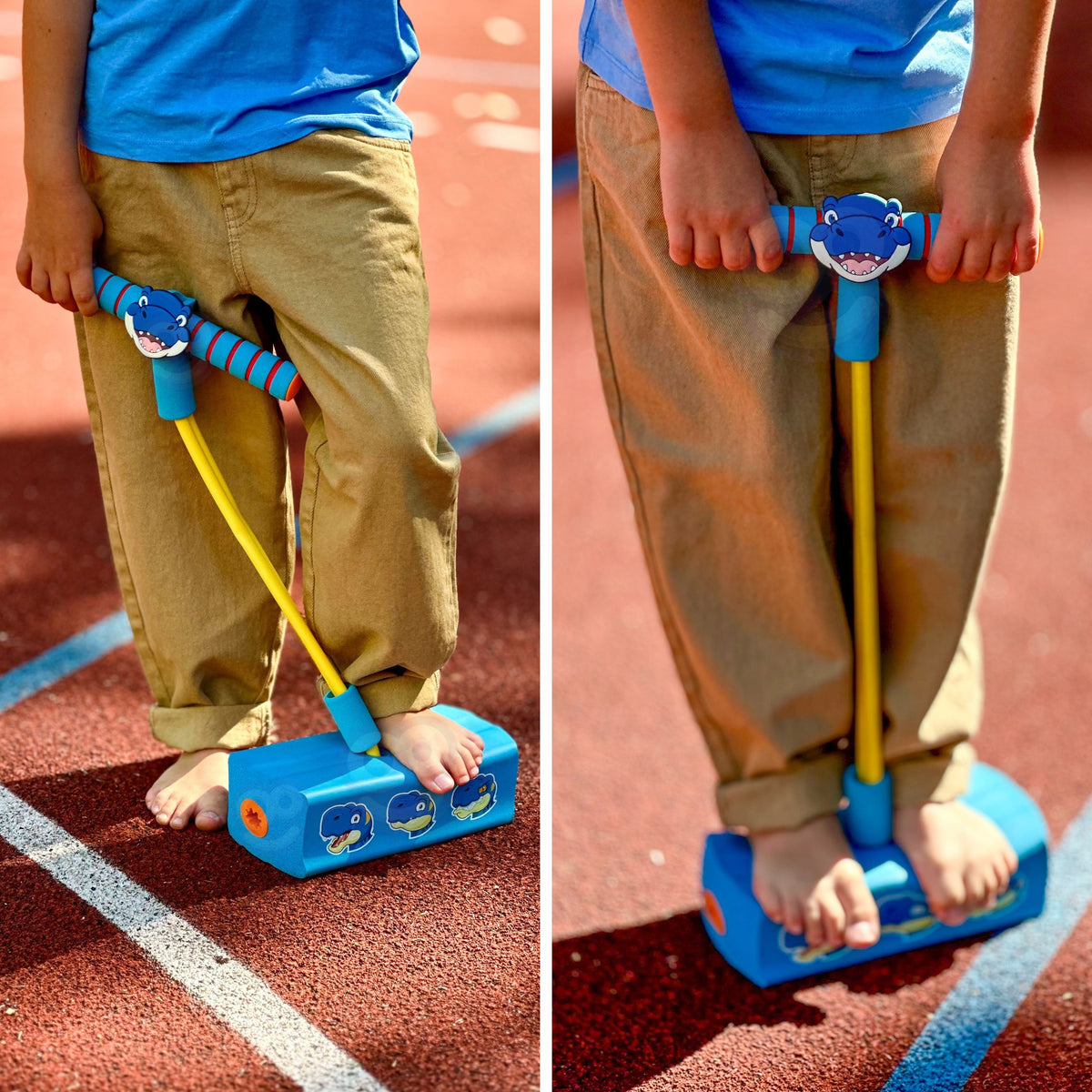 Woopie blue dinosaur pogo jumper – soft foam handles