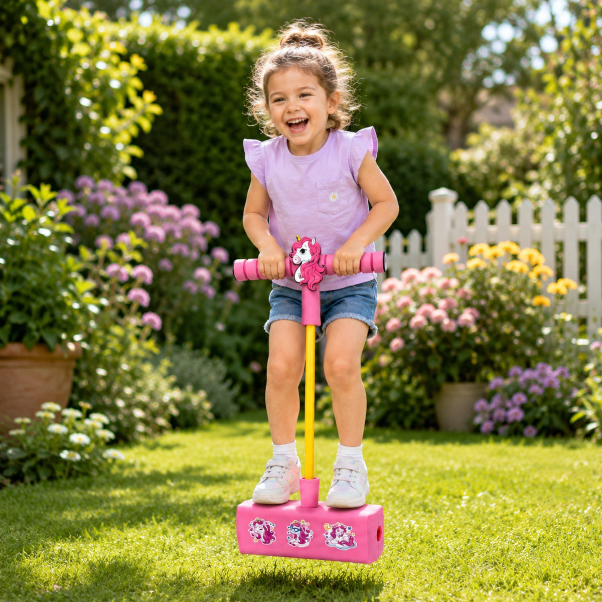 Woopie vienradža pogo lēcējs – rozā vienradža motīvs