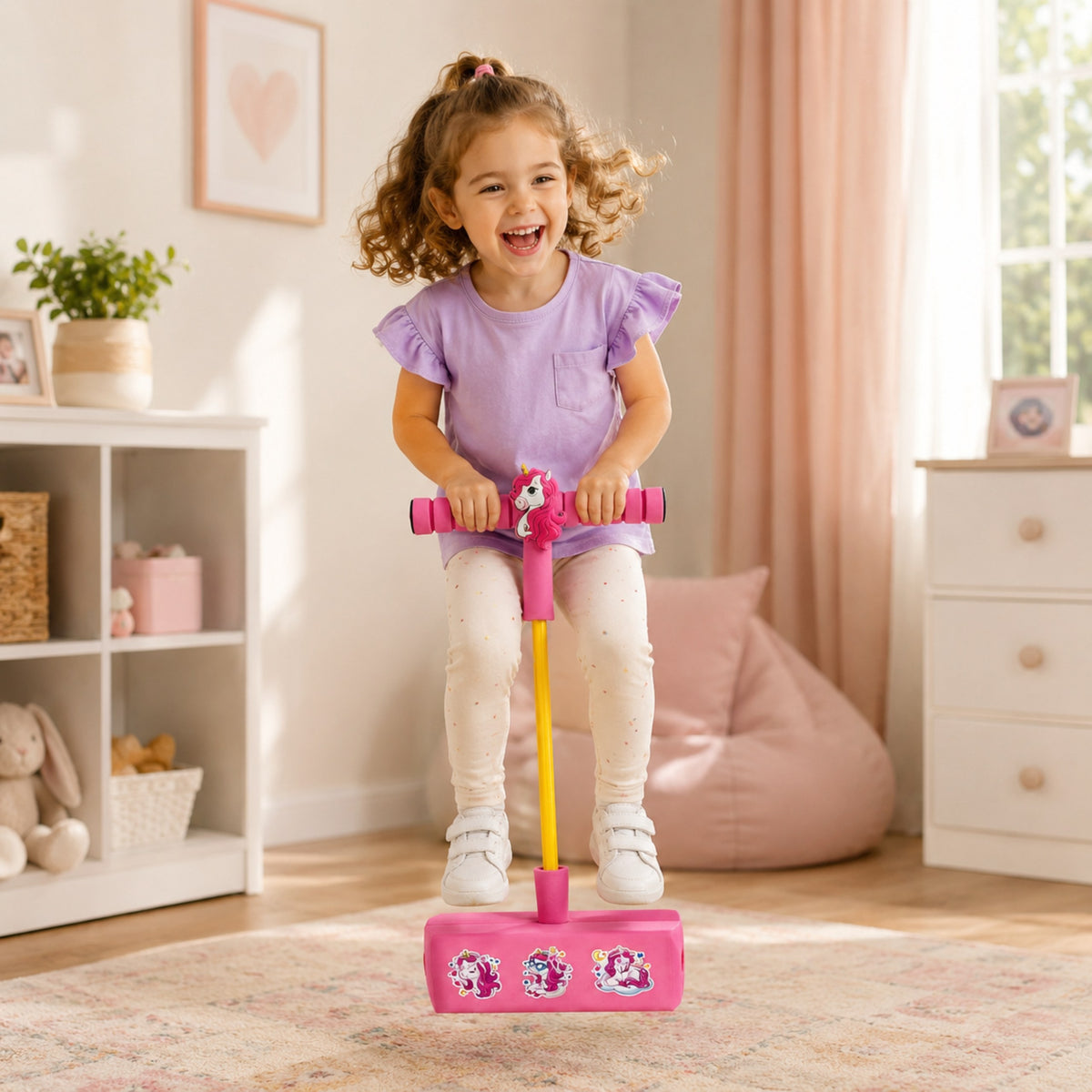 Woopie pink unicorn pogo jumper – non-slip handles