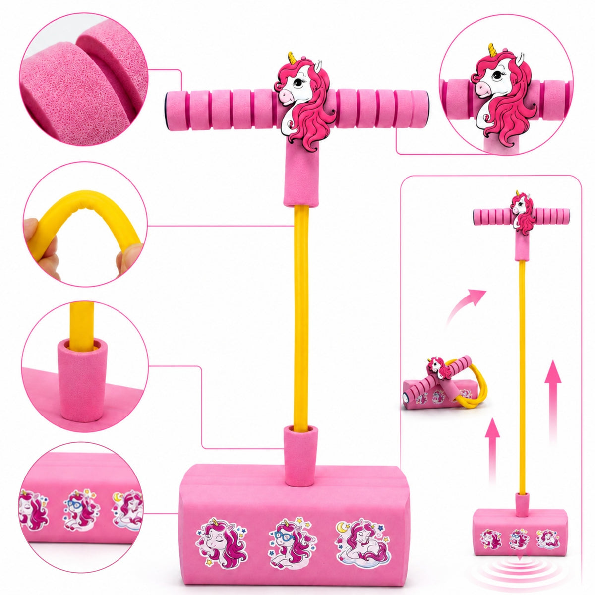 Woopie pink unicorn pogo jumper – foam base and cords