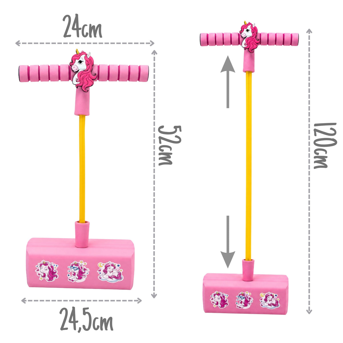 Woopie pink unicorn pogo jumper – girl bouncing on the pogo