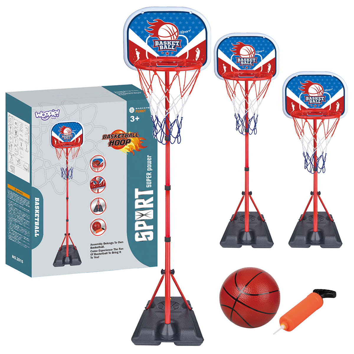 Woopie basketbola statīvs bērniem, regulējams 90–170 cm