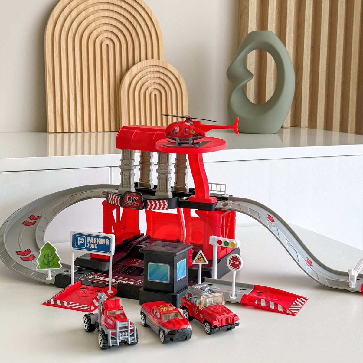 Woopie fire station garage – petrol station and barrier