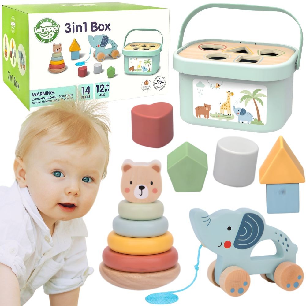 Woopie Green 3-in-1 koka formu šķirotājs ar zilonīti