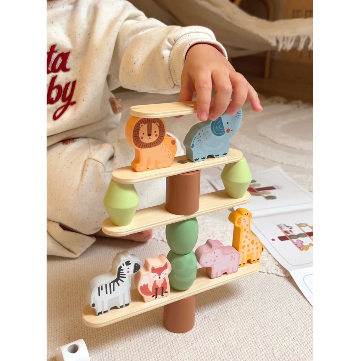 Wooden balancing animals – rainbow, cloud, stones and platforms