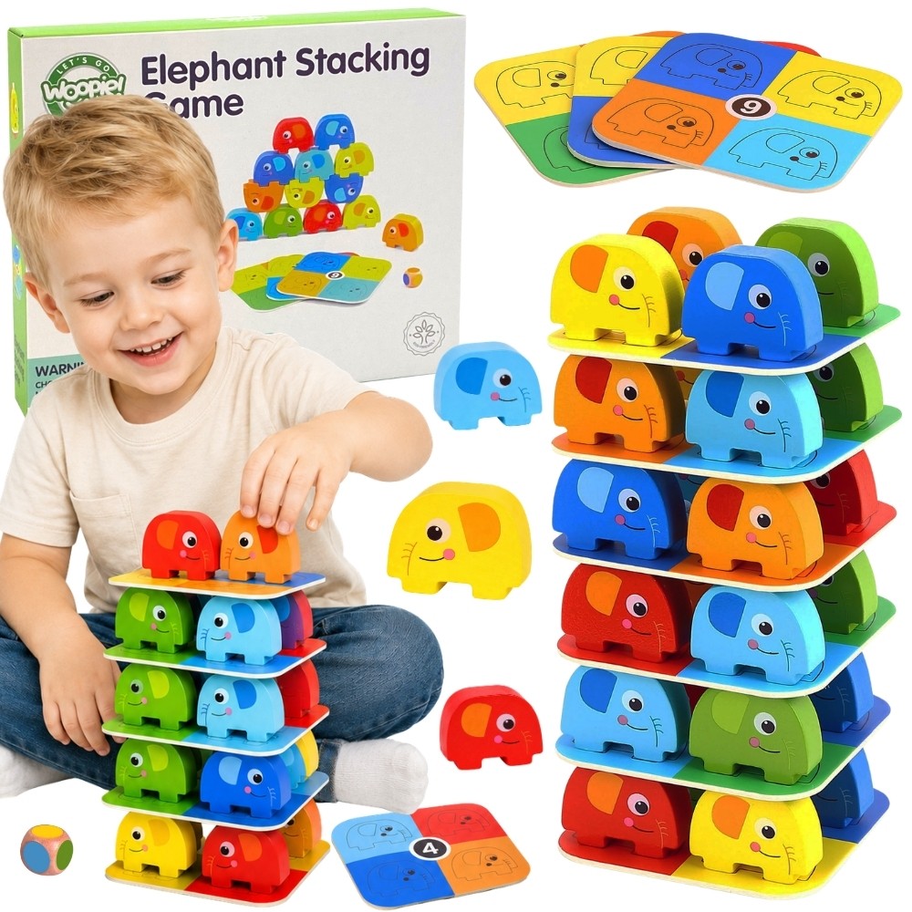 Woopie Green Elephant on Elephant wooden stacking game, FSC