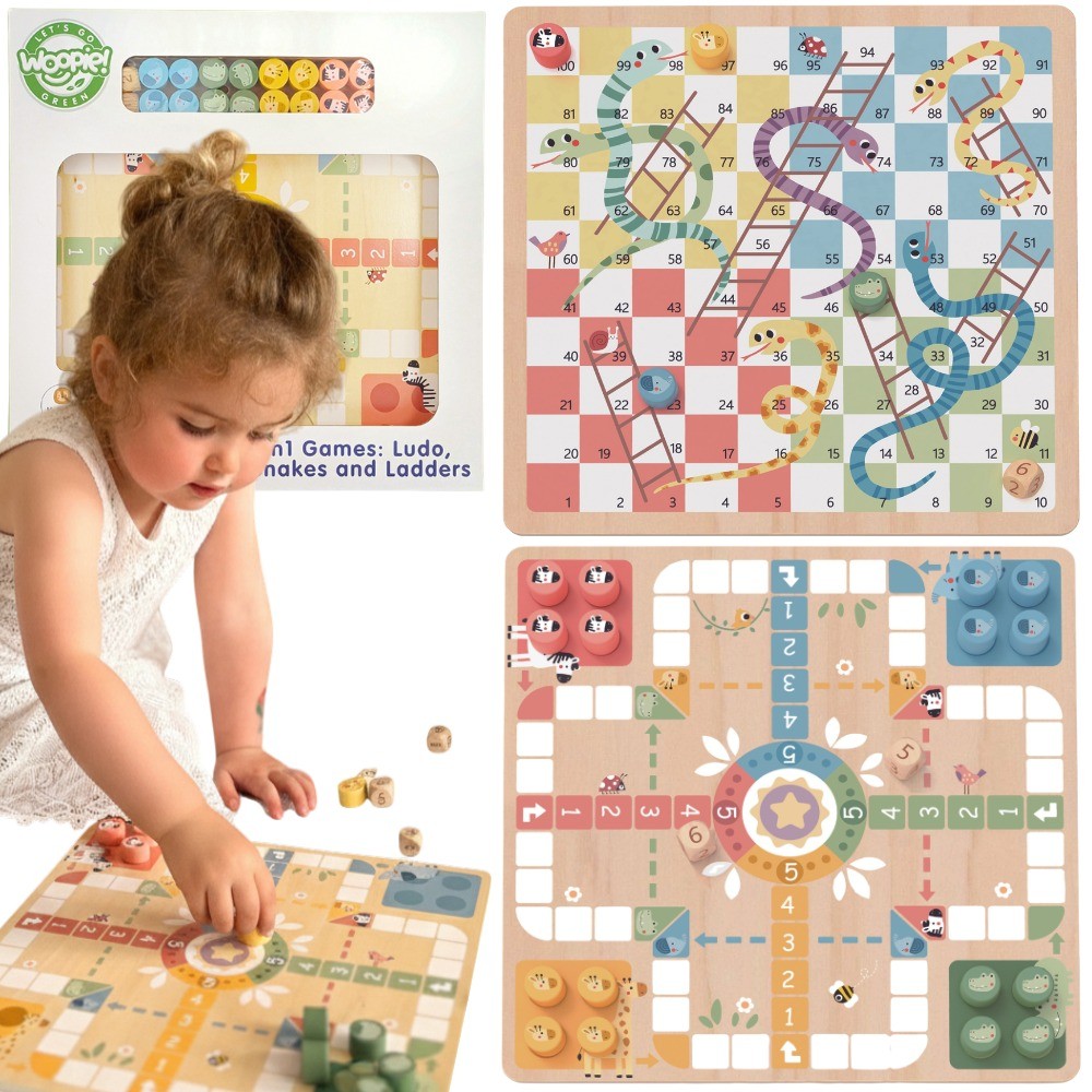 Woopie Green koka spēle 2in1 – Ludo un Atbrīvo dzīvniekus