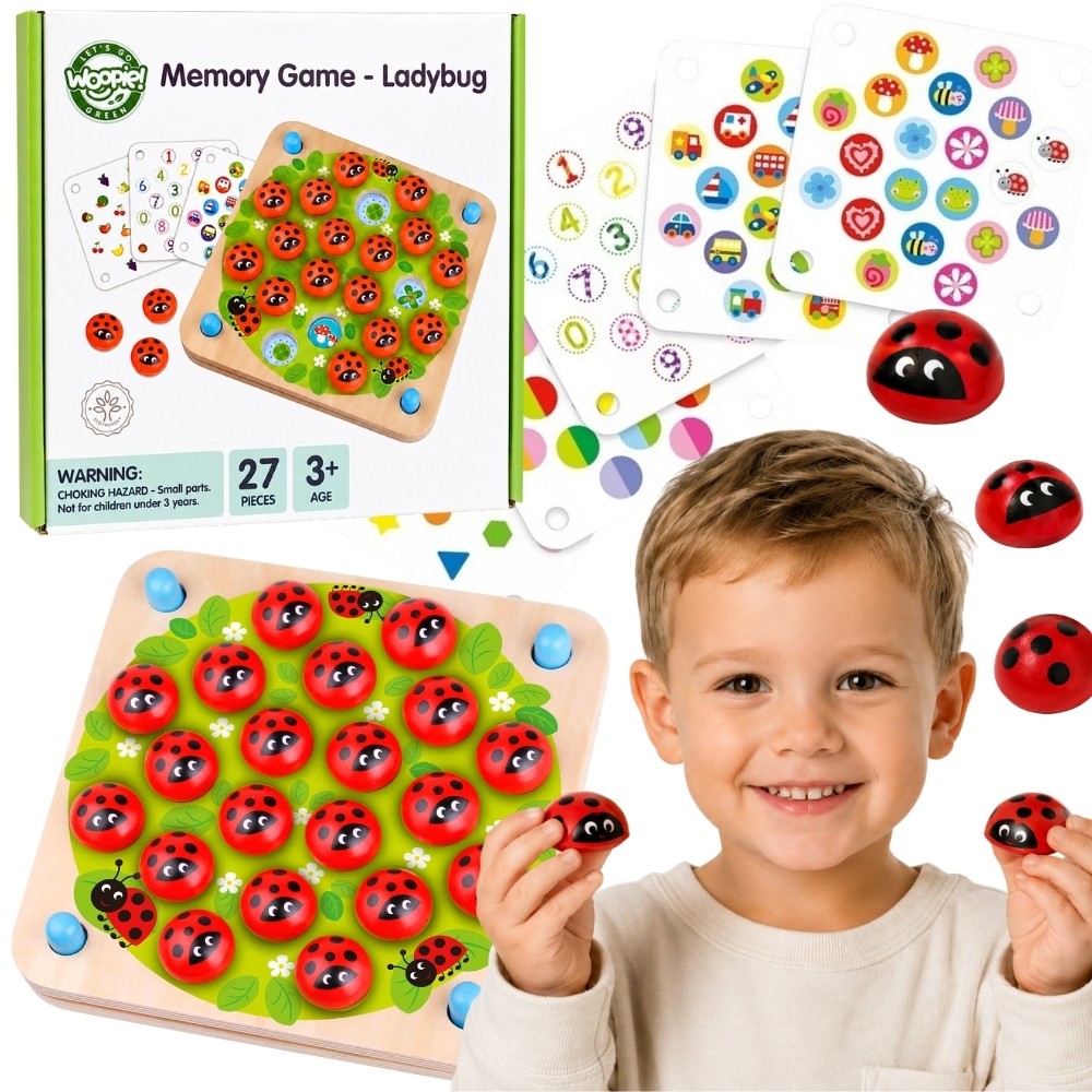Woopie Green wooden ladybug memory game with 10 cards