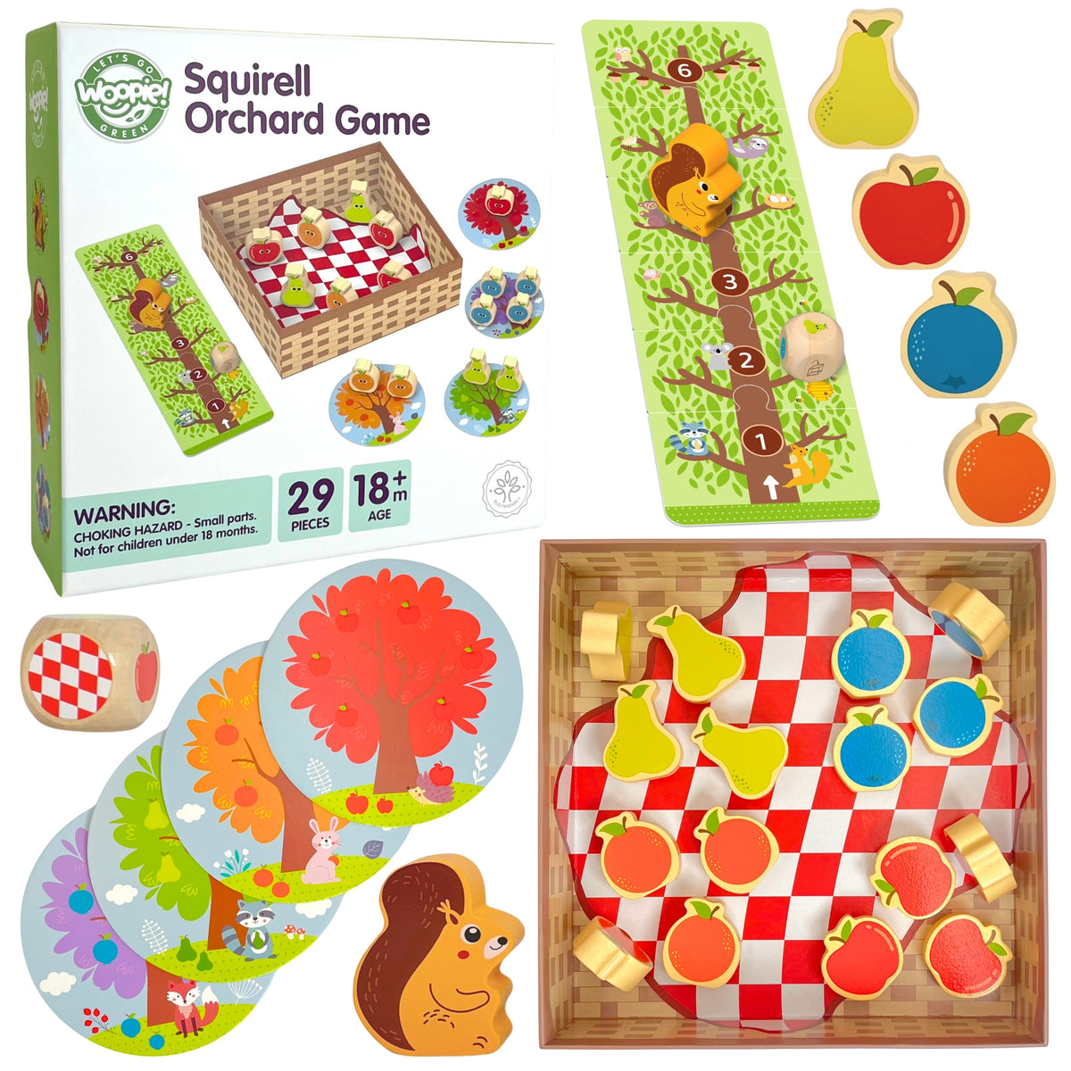 Woopie Green Squirrel in the Orchard wooden board game