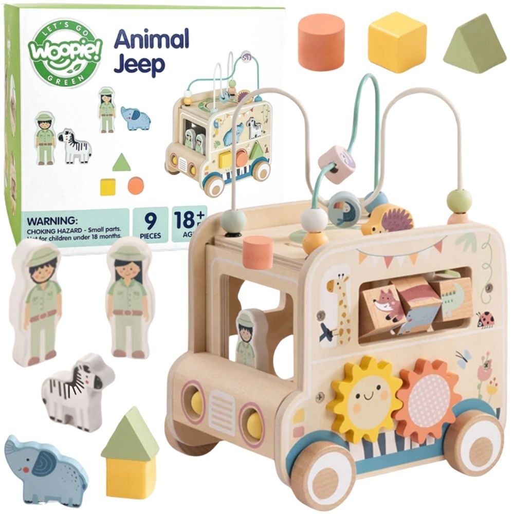 Woopie Green koka aktivitāšu kubs safari džipa formā, FSC koks