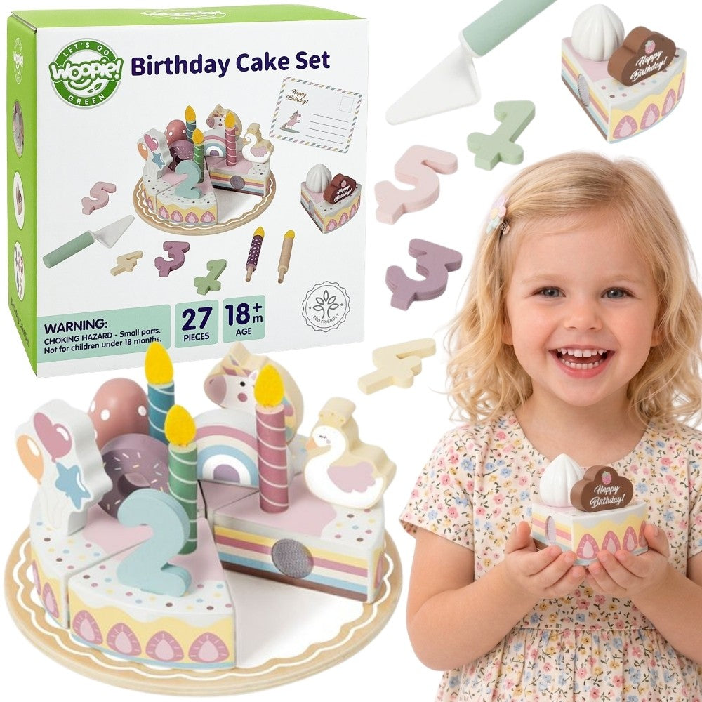Woopie Green wooden birthday cake with velcro, 27 pieces