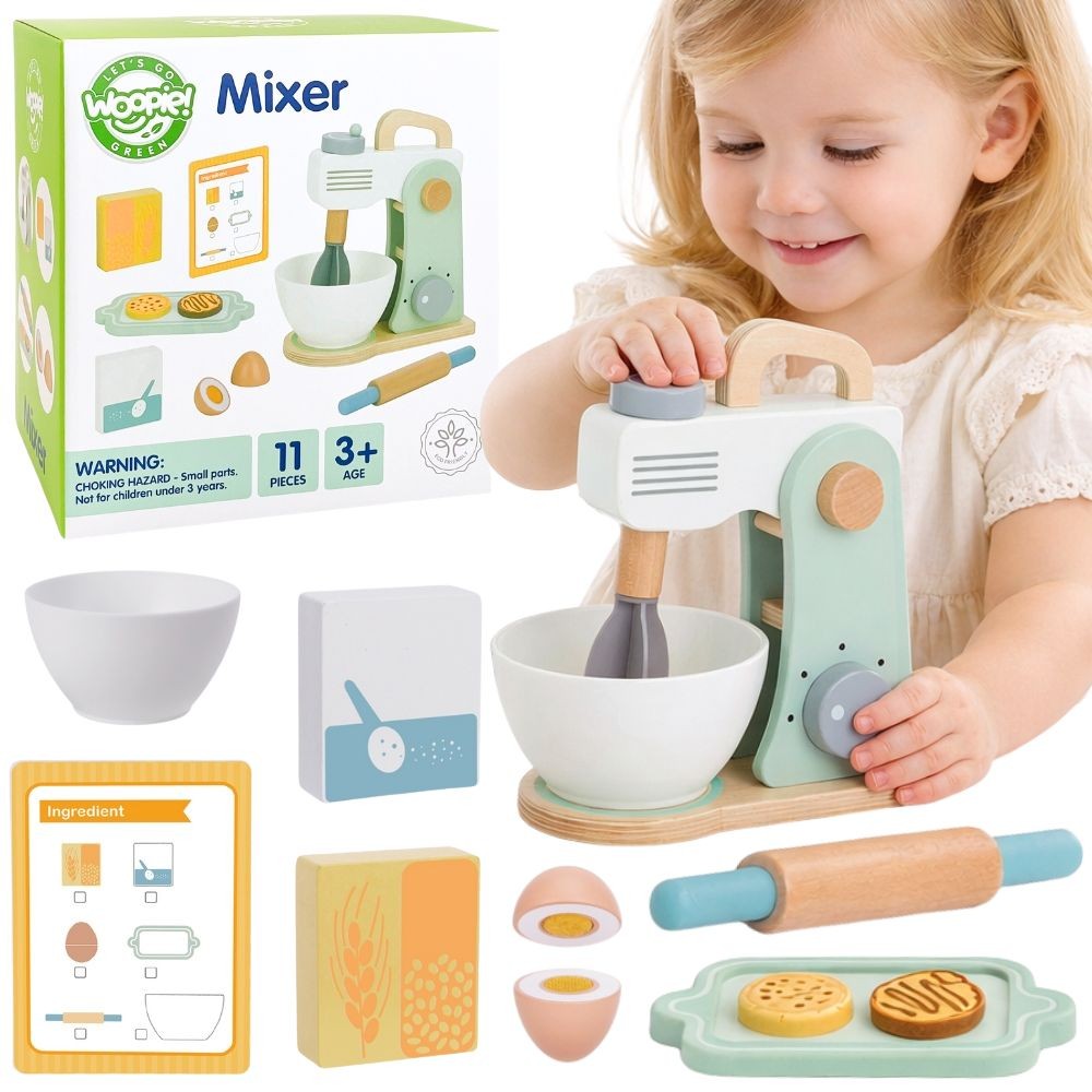 Woopie Green Wooden Kitchen Mixer with Baking Set, 11 pcs