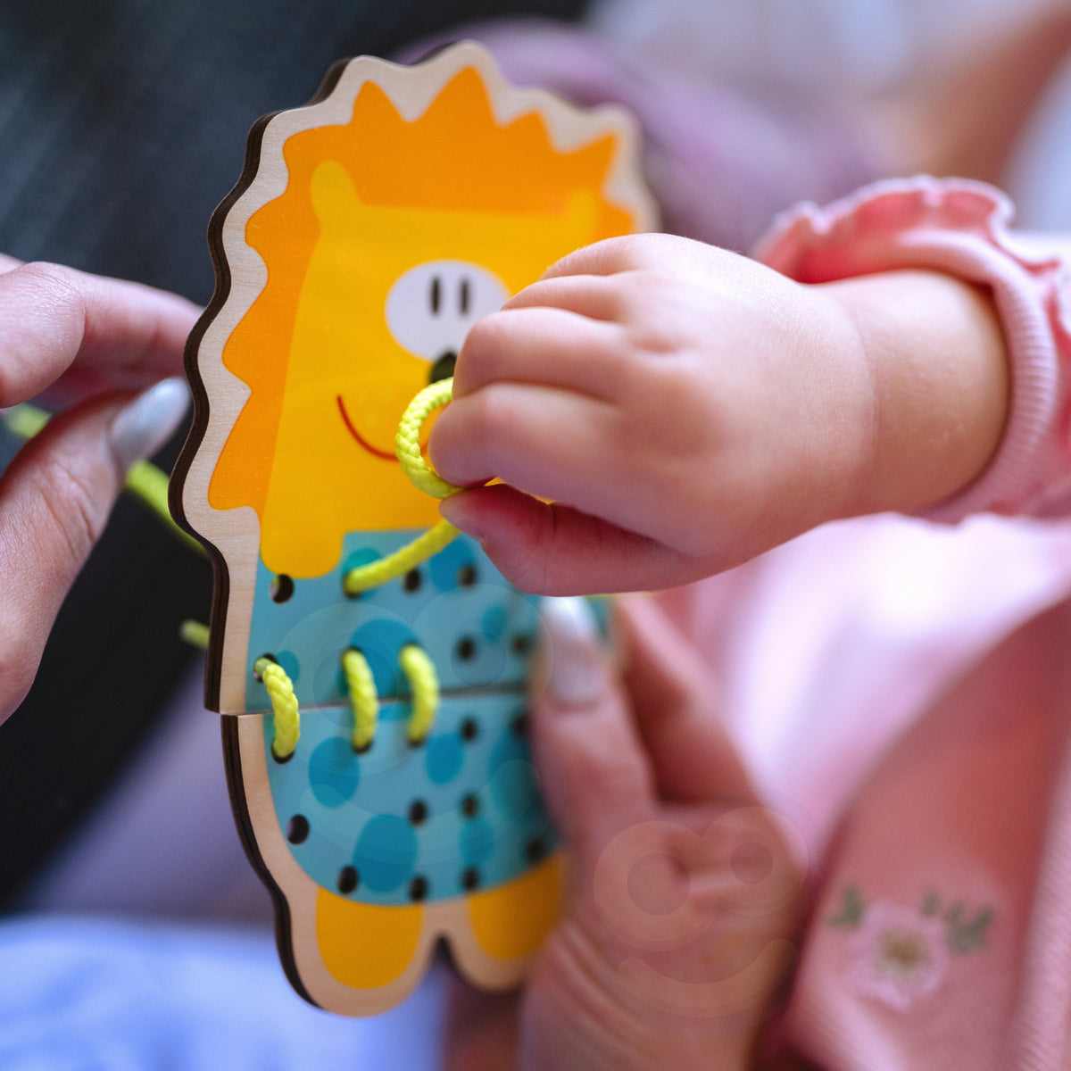 Wooden lacing animals – five colourful laces for threading