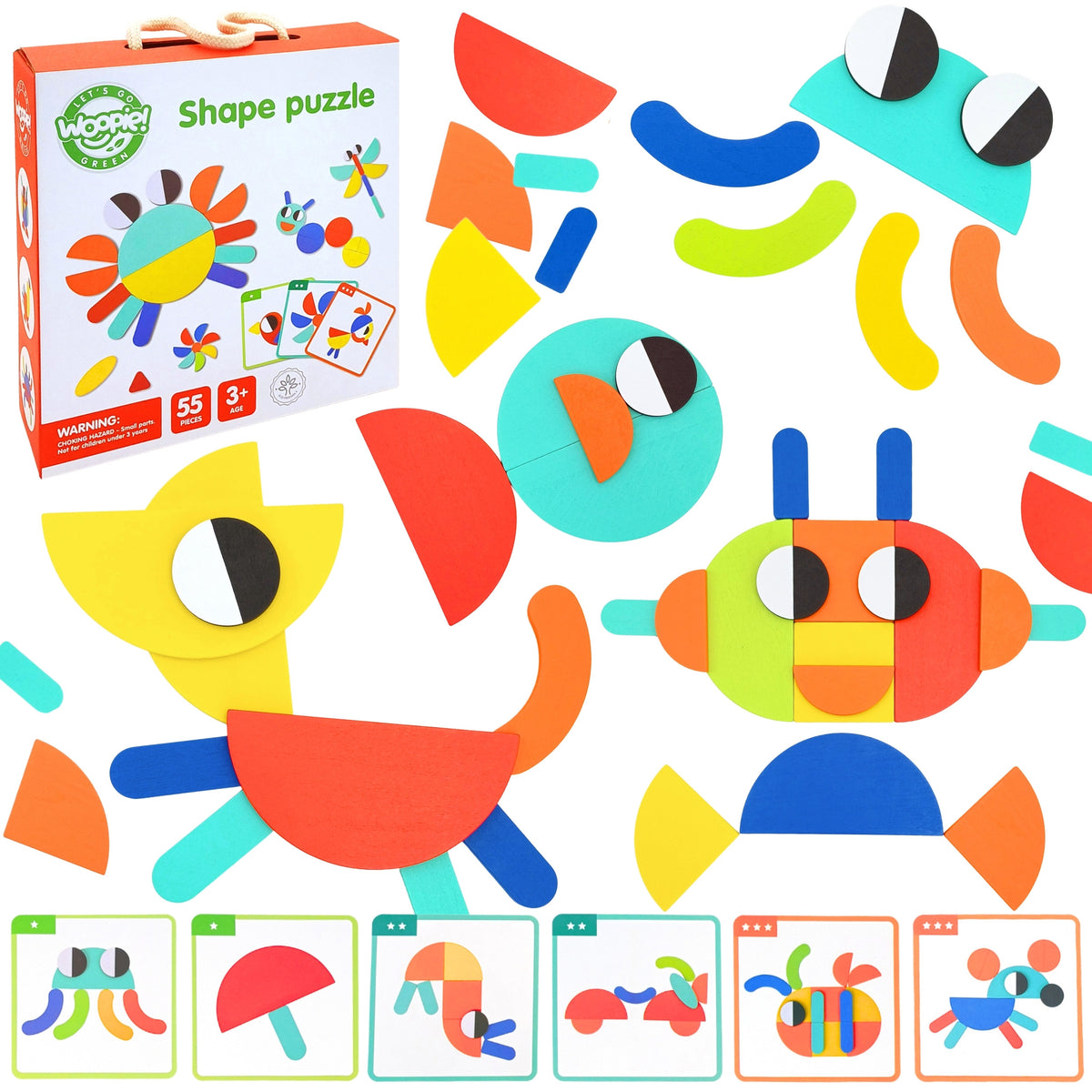 Woopie Green Montessori koka rakstu puzle ar 40 rakstiem