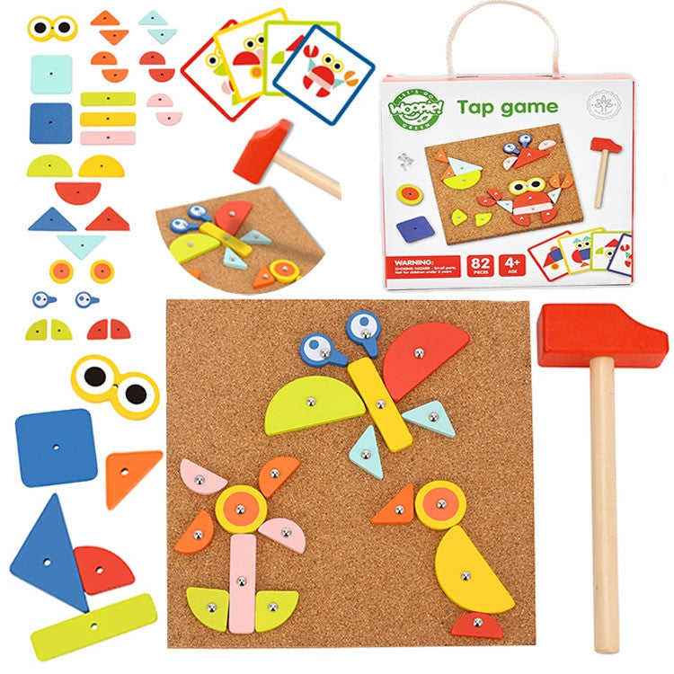 Woopie Green wooden hammer and nails pattern game, 82 pieces