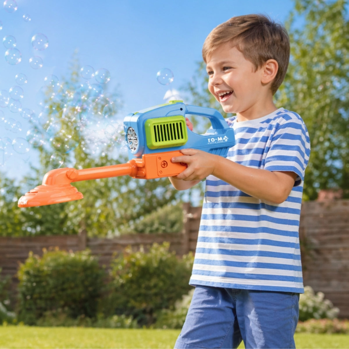 Woopie lawn mower bubble gun – bubbles spinning out