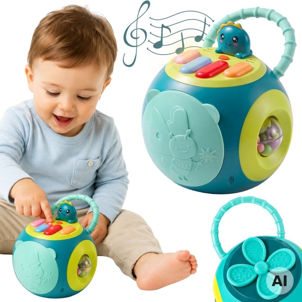 Woopie Montessori busy ball with piano and shape sorter, multicolour