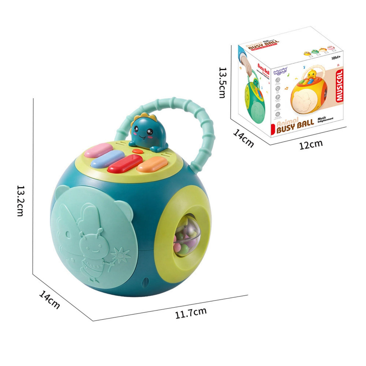 Dinosaur carry handle and spinning rattle beads