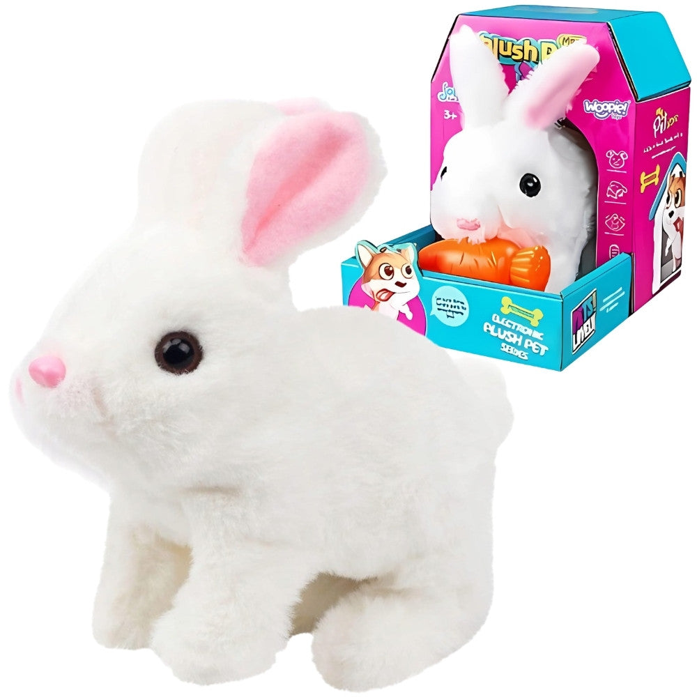 Woopie interactive white plush bunny with a carrot