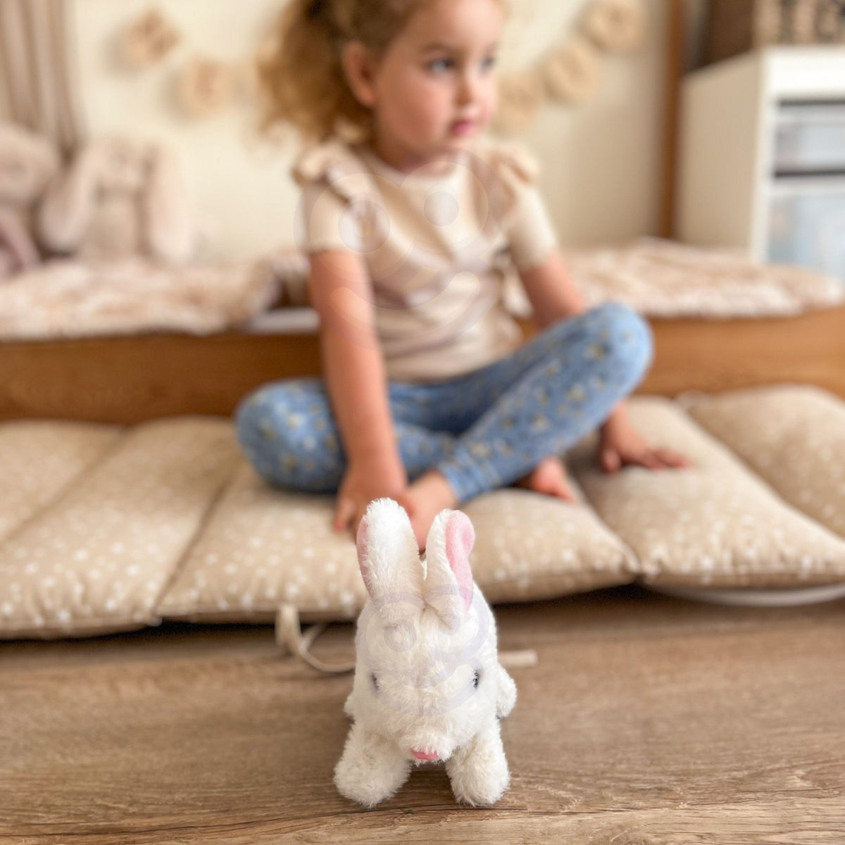 Very soft plush bunny that moves and makes sounds