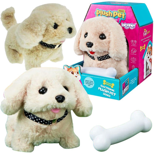 Woopie Interactive Walking Plush Dog with Bone and Collar