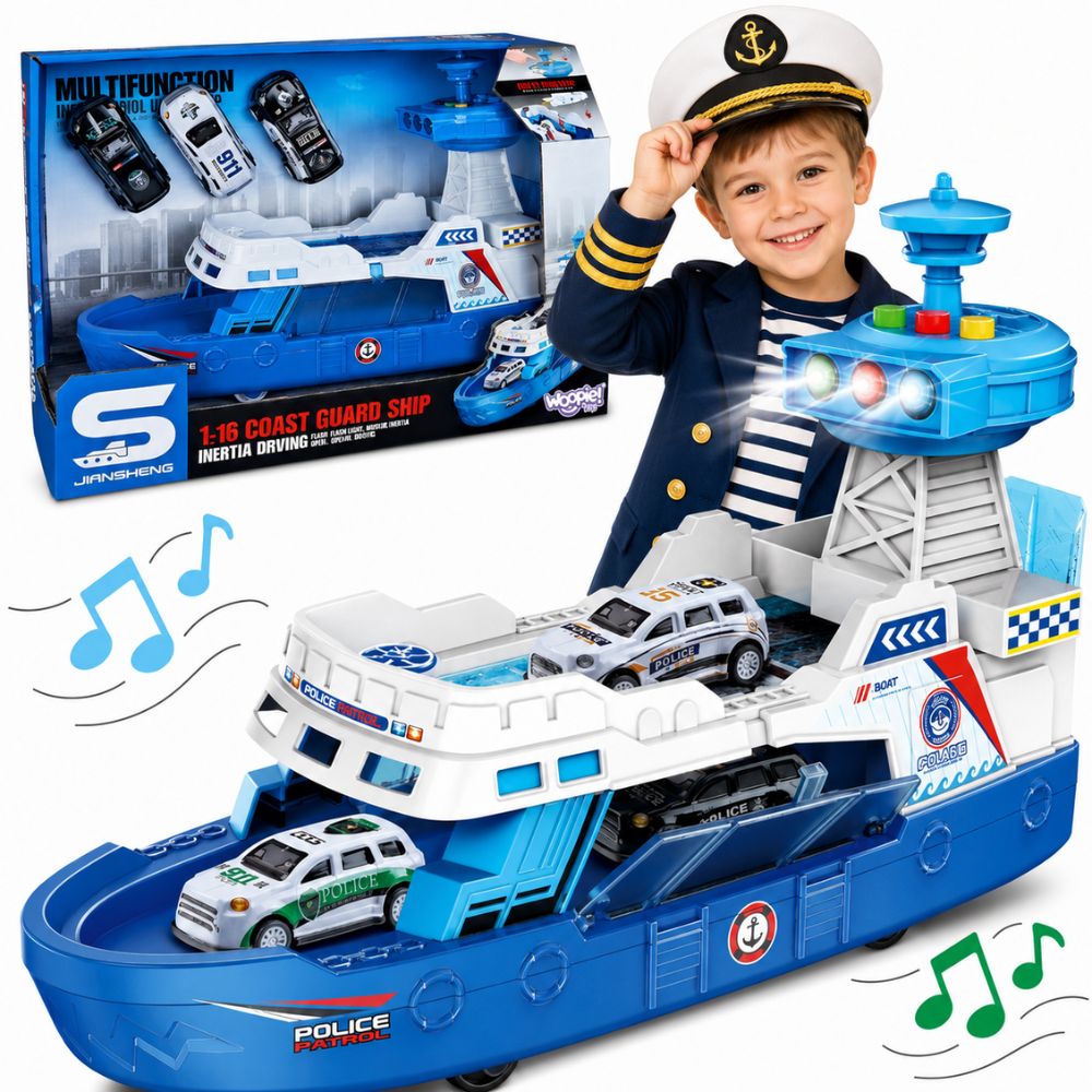 Woopie Police Patrol Boat 1:16 with 3 Metal Cars