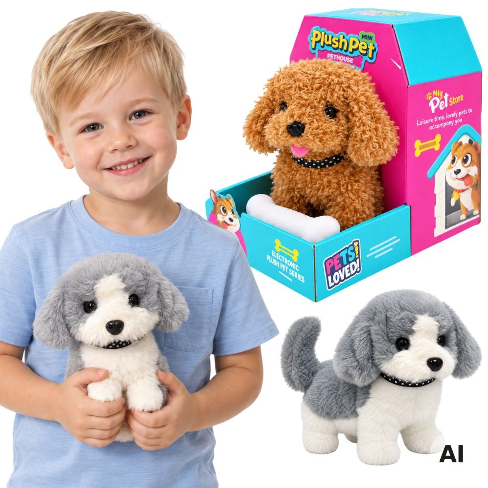 Woopie Interactive Poodle or Husky Plush Dog with Bone