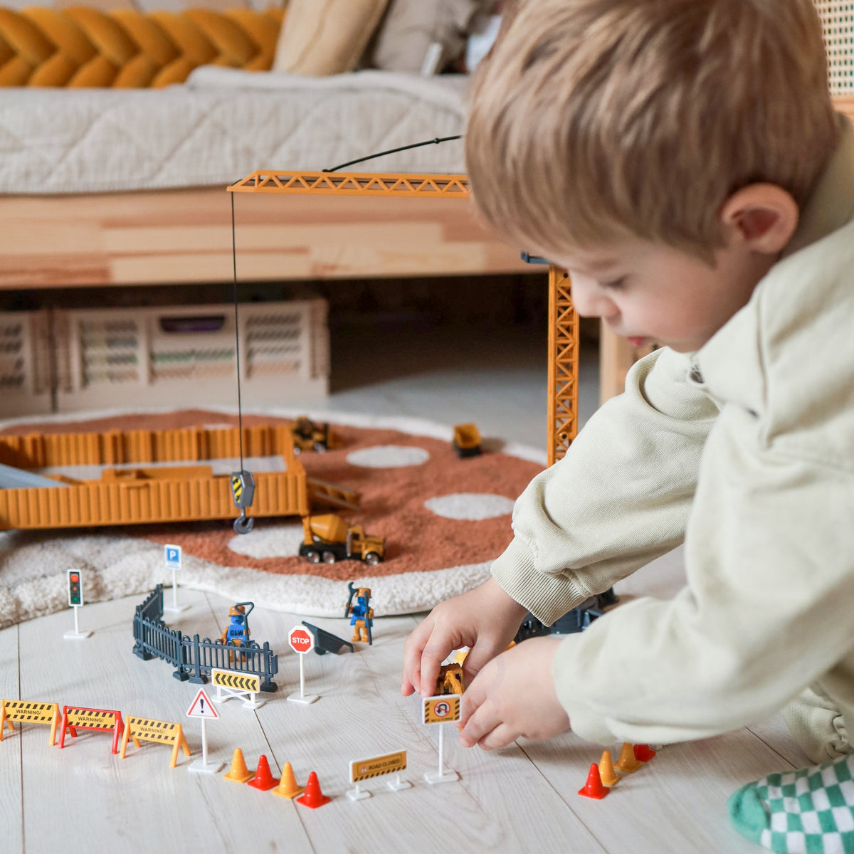 Toy excavator, roller, cement mixer and forklift