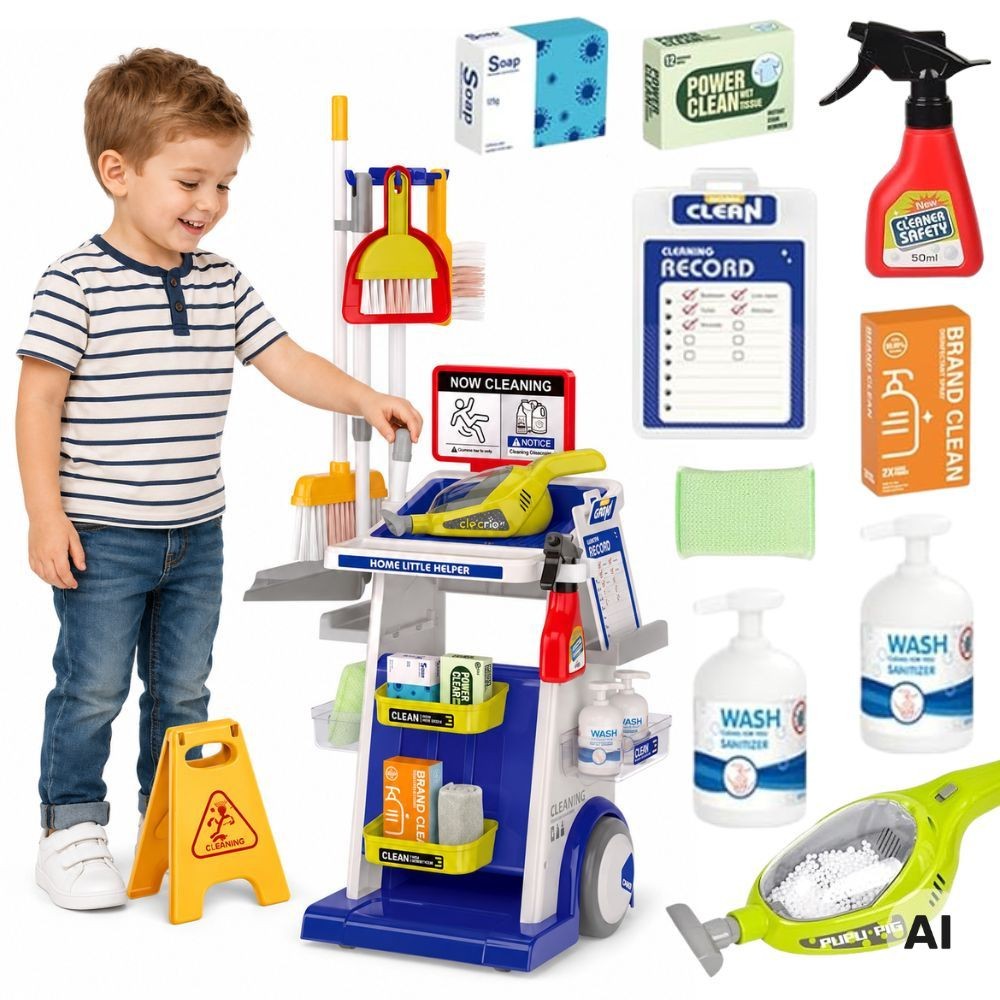 Woopie kids cleaning trolley with vacuum cleaner, XXL 22 pieces