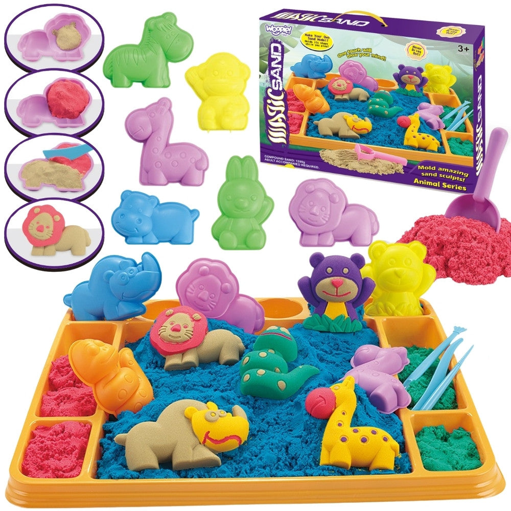 Woopie XL ZOO Kinetic Sand 1.2 kg with Play Table and Moulds