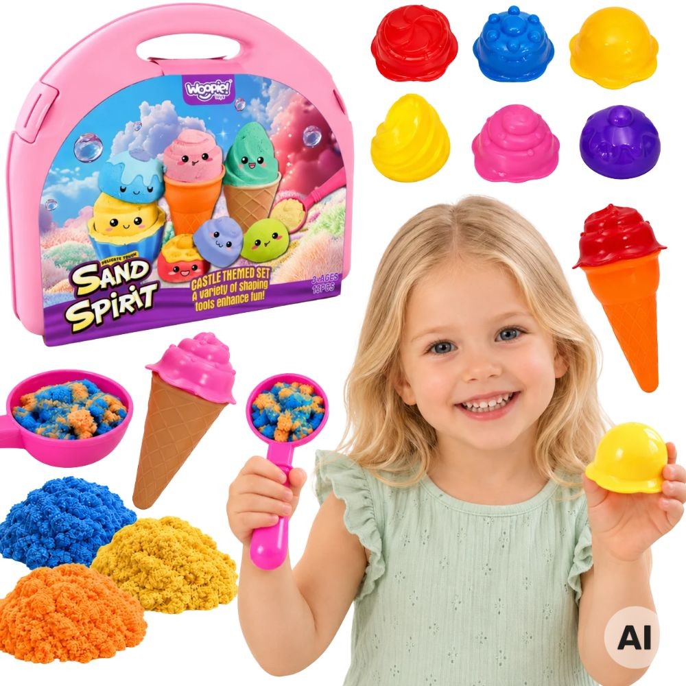 Woopie Kinetic Sand Ice Cream Set in Pink Case, 13 pcs