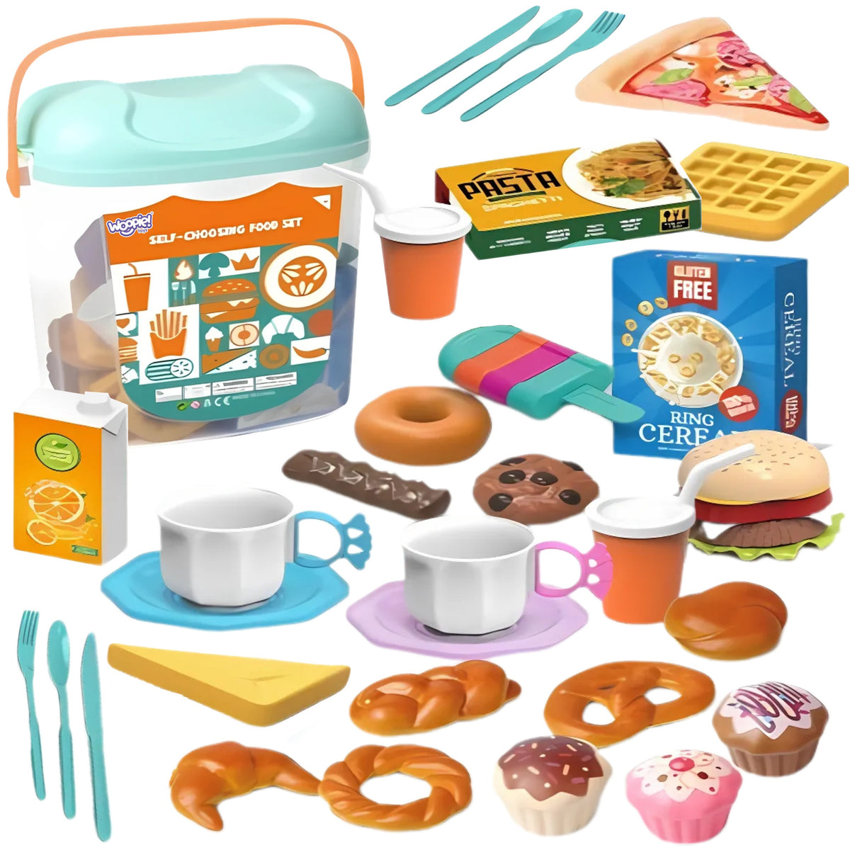 Woopie Toy Food and Desserts Set in a Bucket, 40 pcs