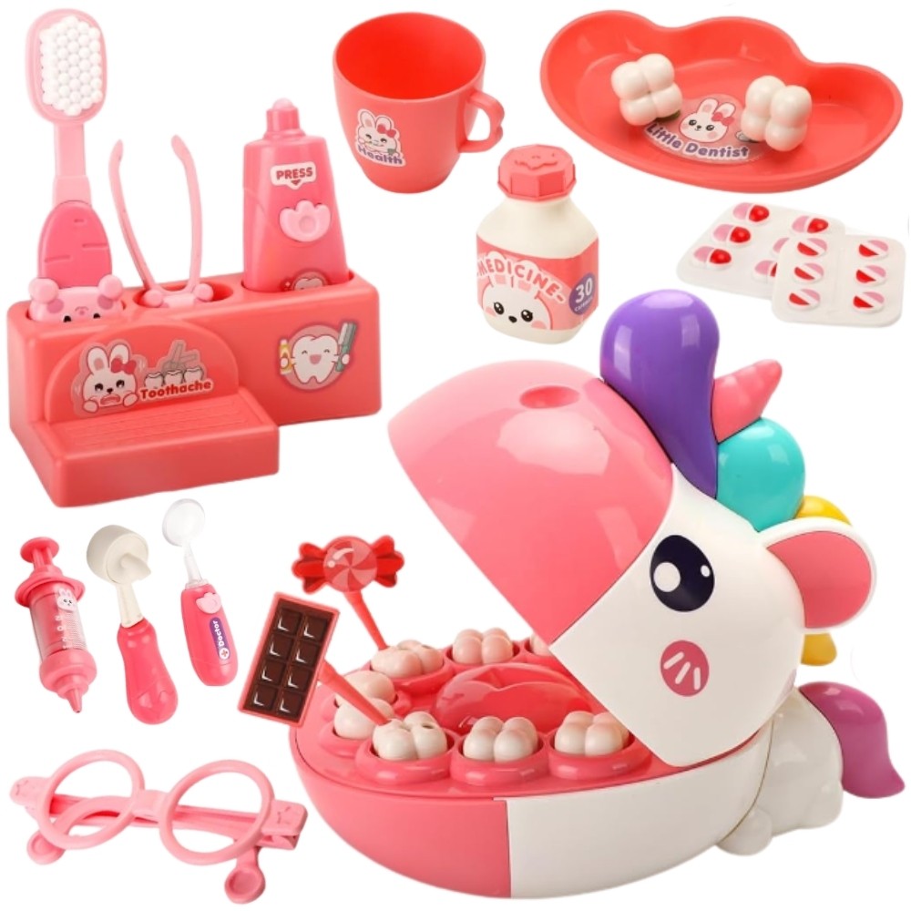 Woopie little dentist set with unicorn head for kids