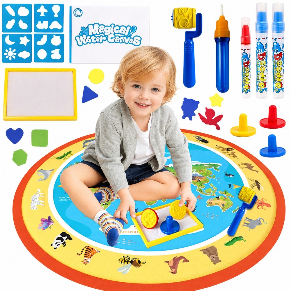Woopie Round ZOO World Map Water Drawing Mat, 23 Pieces