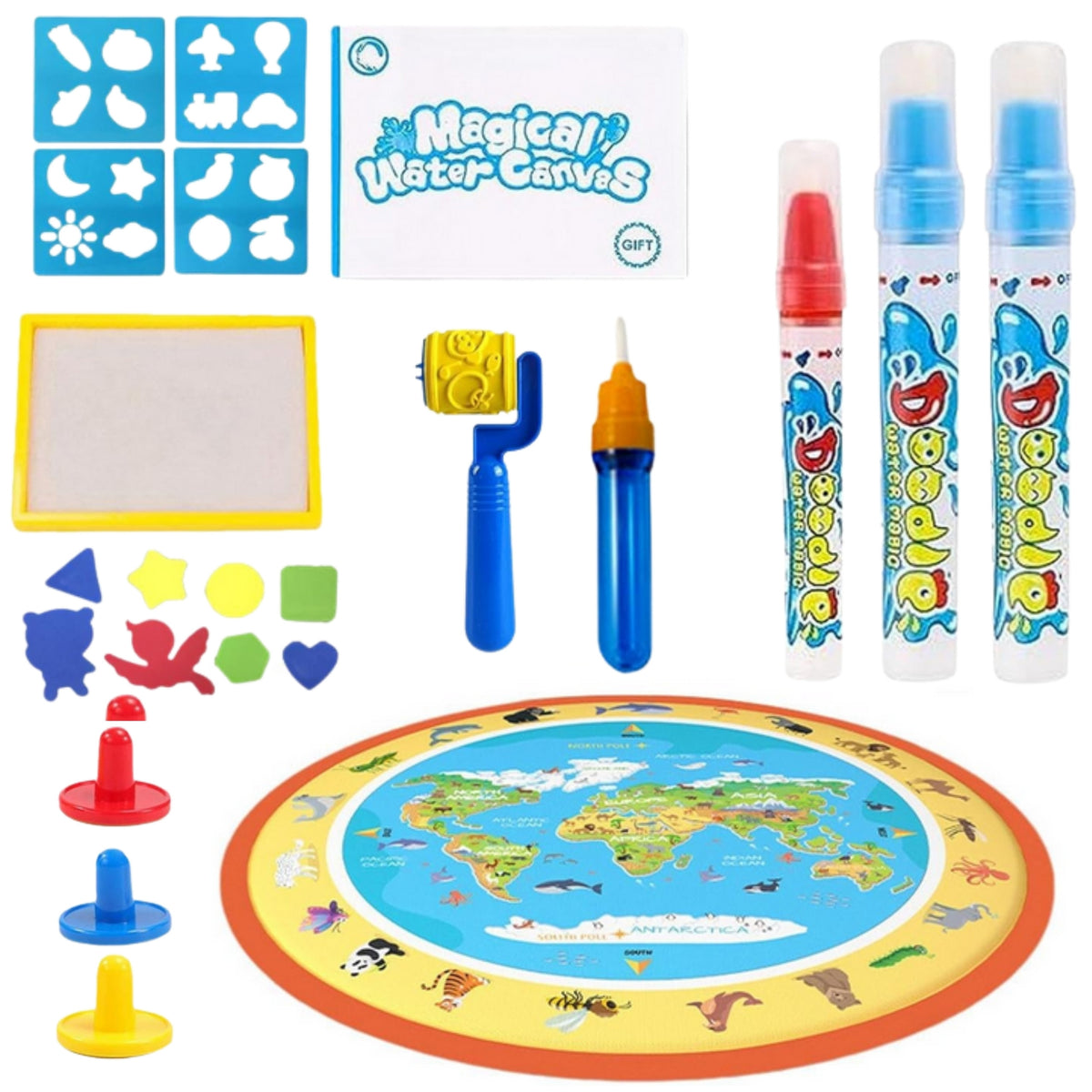 Woopie round ZOO water mat – world map with animals