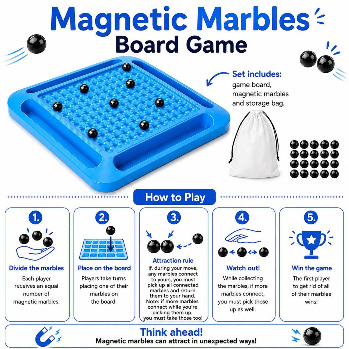 Magnetic balls game with board and storage bag