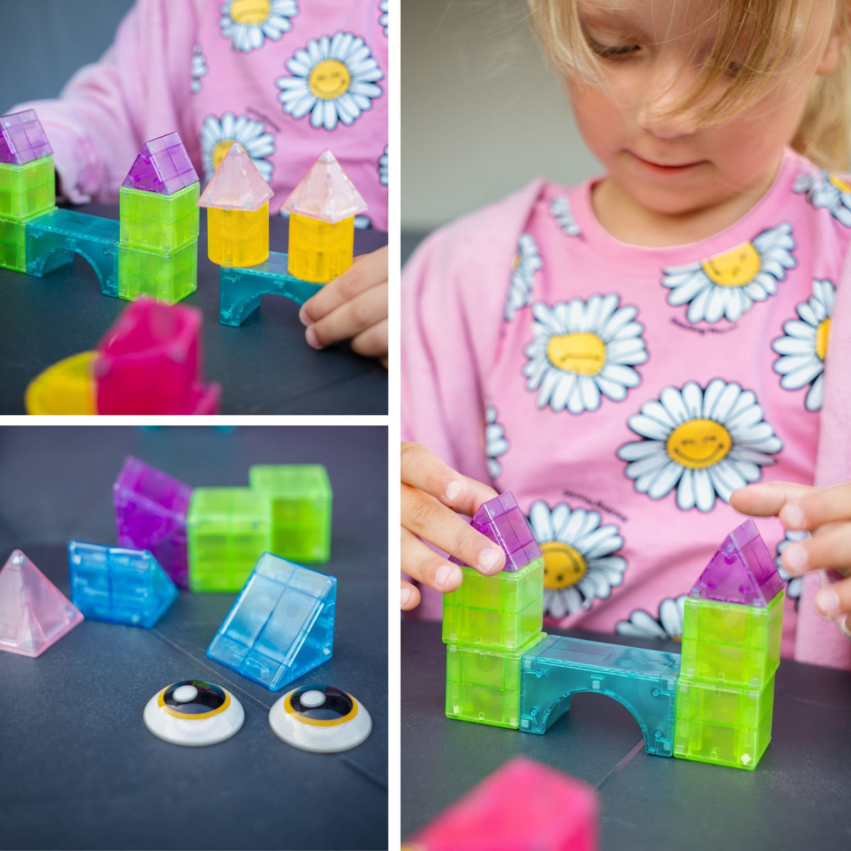 Clear colourful magnetic blocks in different shapes