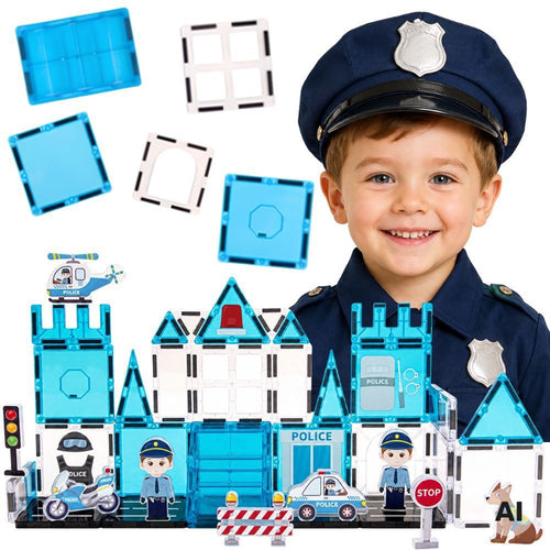 Woopie magnetic tiles police station building set, 42 pieces