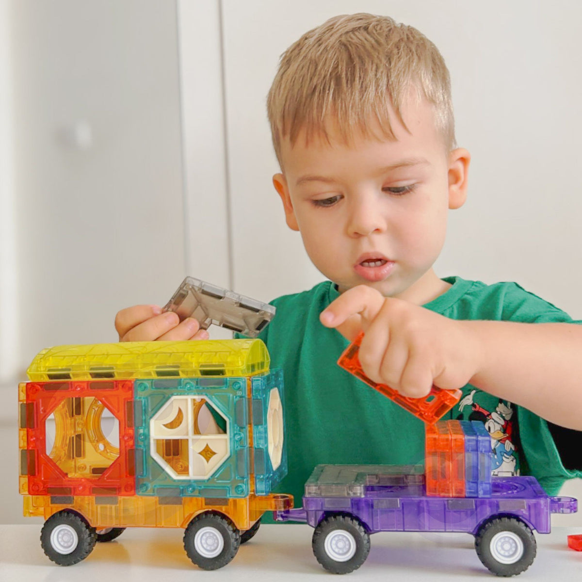 Clear coloured magnetic tiles in many shapes