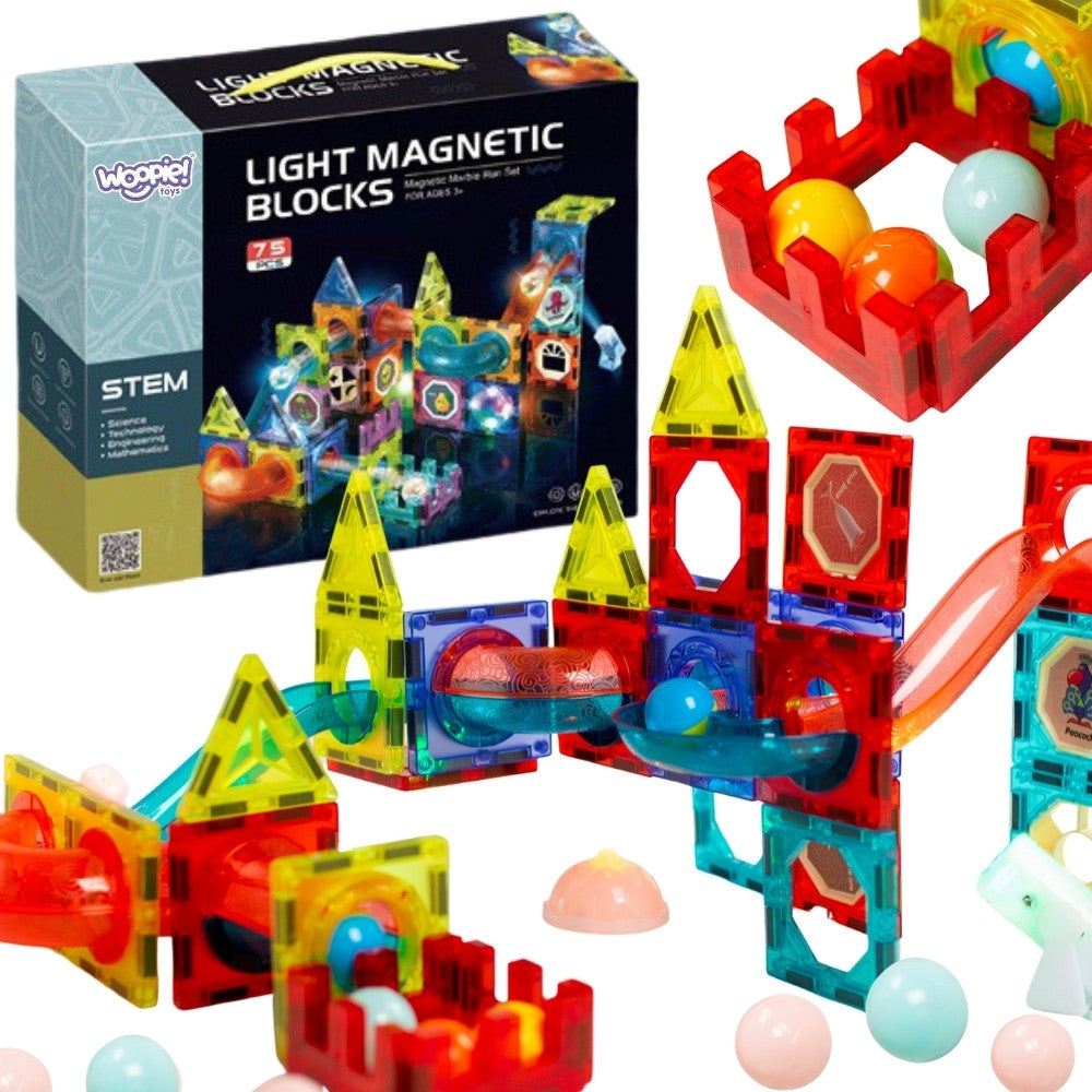 Woopie Light-Up Magnetic Marble Run Building Set, 75 pcs