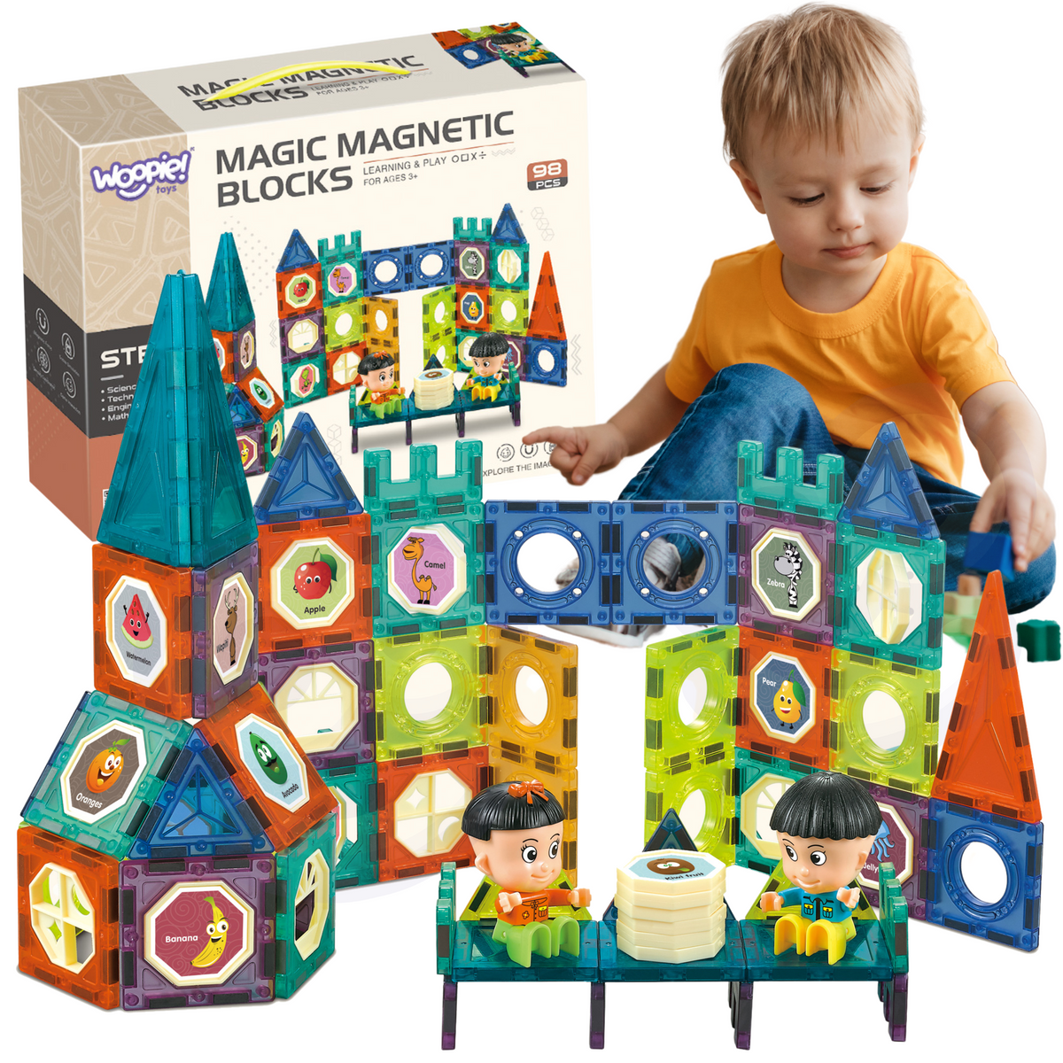Woopie magnetic tiles castle STEM set, 98 pieces