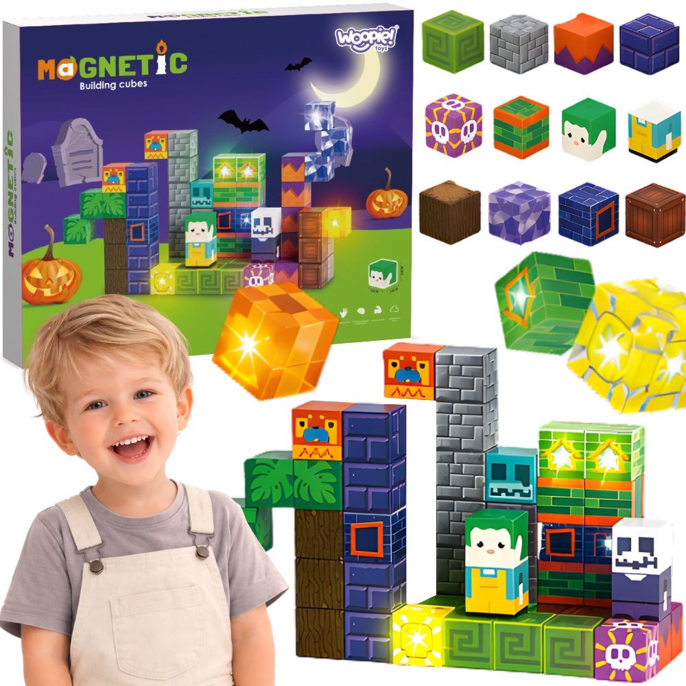 Woopie Glowing Magnetic Cubes Halloween, 63 pcs