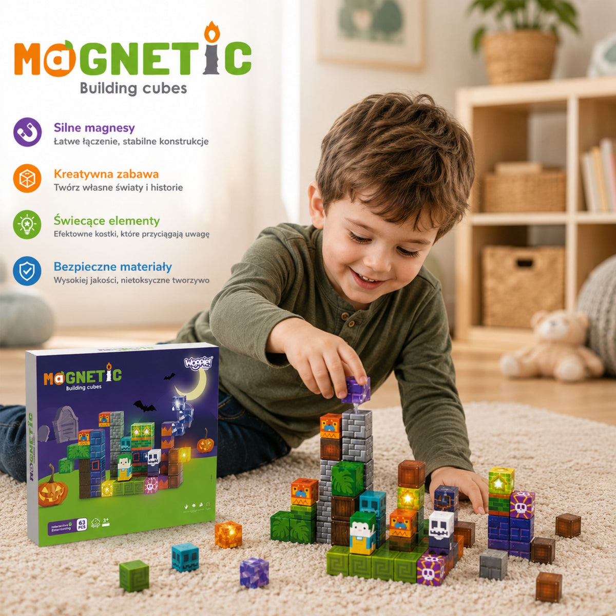 Woopie glowing Halloween cubes – pumpkin and skeleton cubes