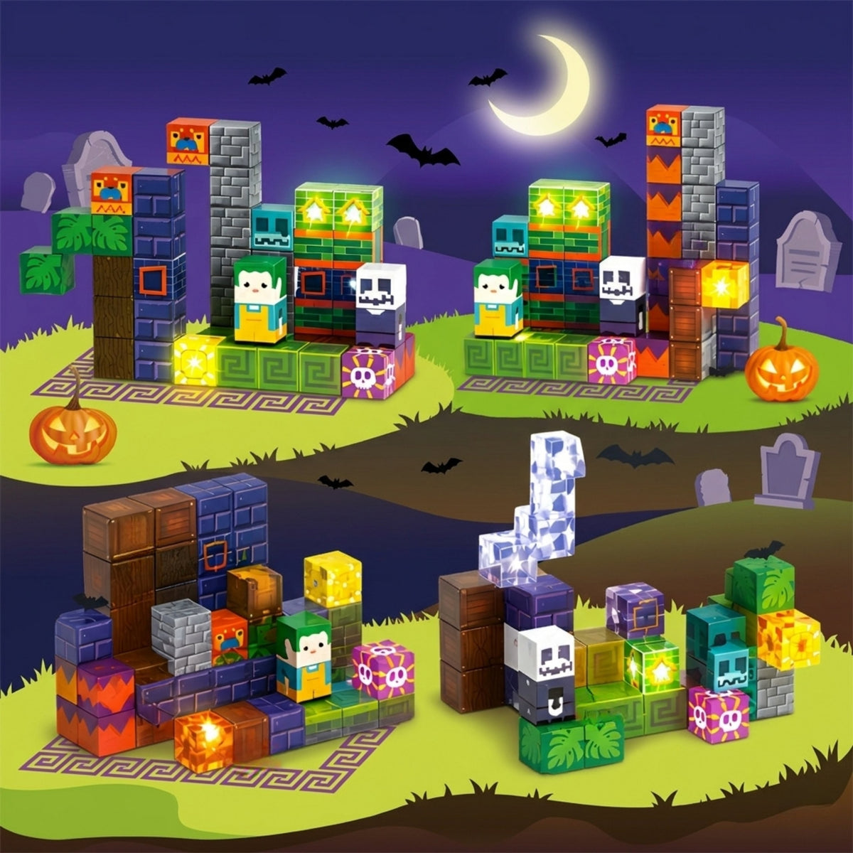 Woopie glowing Halloween cubes – stone and wood textures