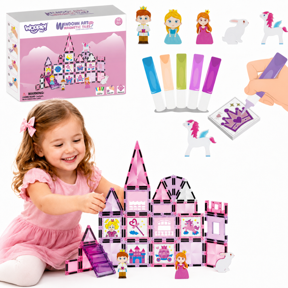 Woopie magnetic tiles princess castle set, 50 pieces