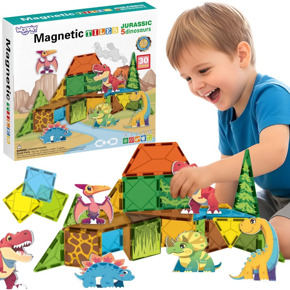 Woopie Dinosaur Magnetic Tiles Set, 30 pcs