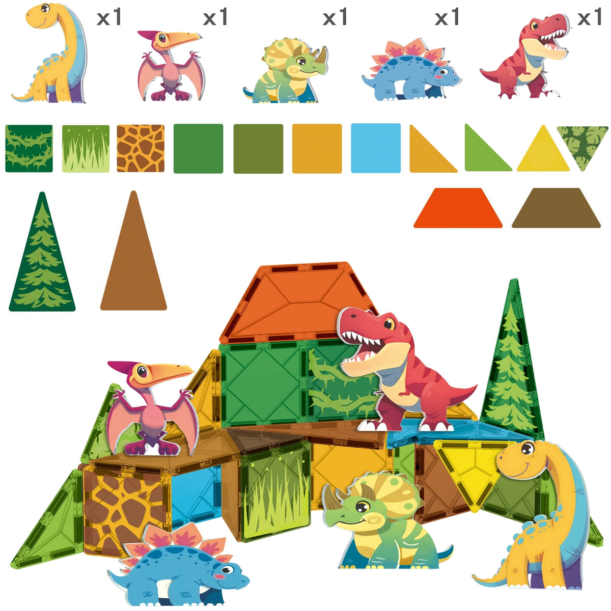 Woopie dino magnetic tiles 30 – triangles and trapezoids