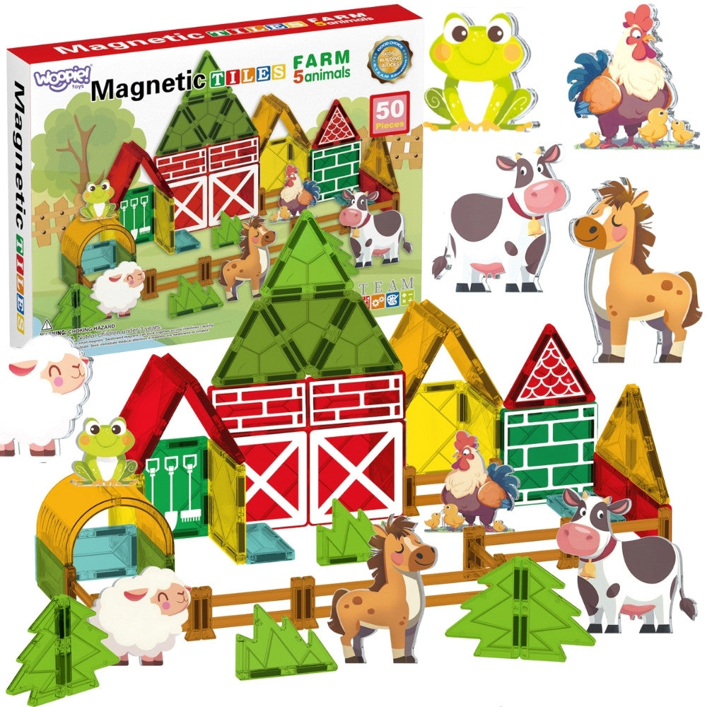 Woopie magnetic tiles farm set with animals, 50 pieces